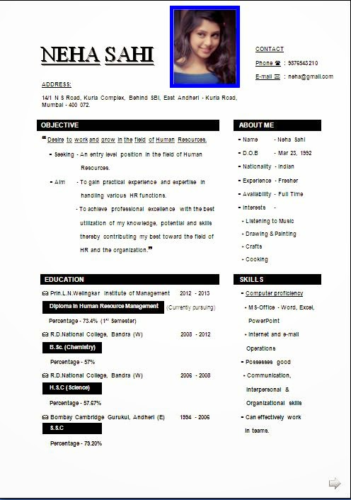 B h m s resume sample